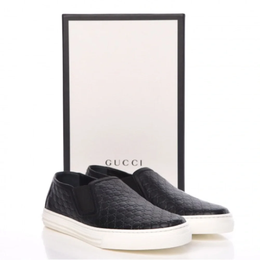Gucci Microguccissima Black Leather Slip-On Sneakers Men's Size IT40 US6